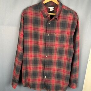 Carbon2Cobalt Mens Red Black Plaid Cotton Flannel Button Down Shirt Large L